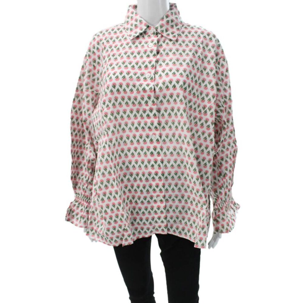 Madison Mathews Women Multicolor Floral Button-Up Long Sleeve Top Size One Size